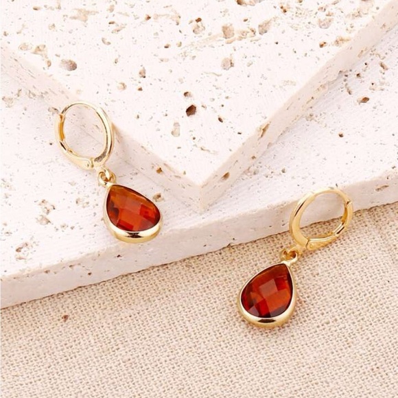 Gemstone Decor Water-Drop Earrings - Amber, Peach, Blue Colors Available - Picture 2 of 12